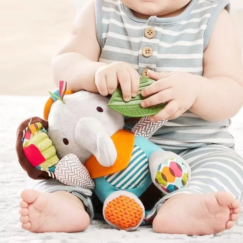 Plush Elephant Rattle – Montessori Sensory Toy for Babies